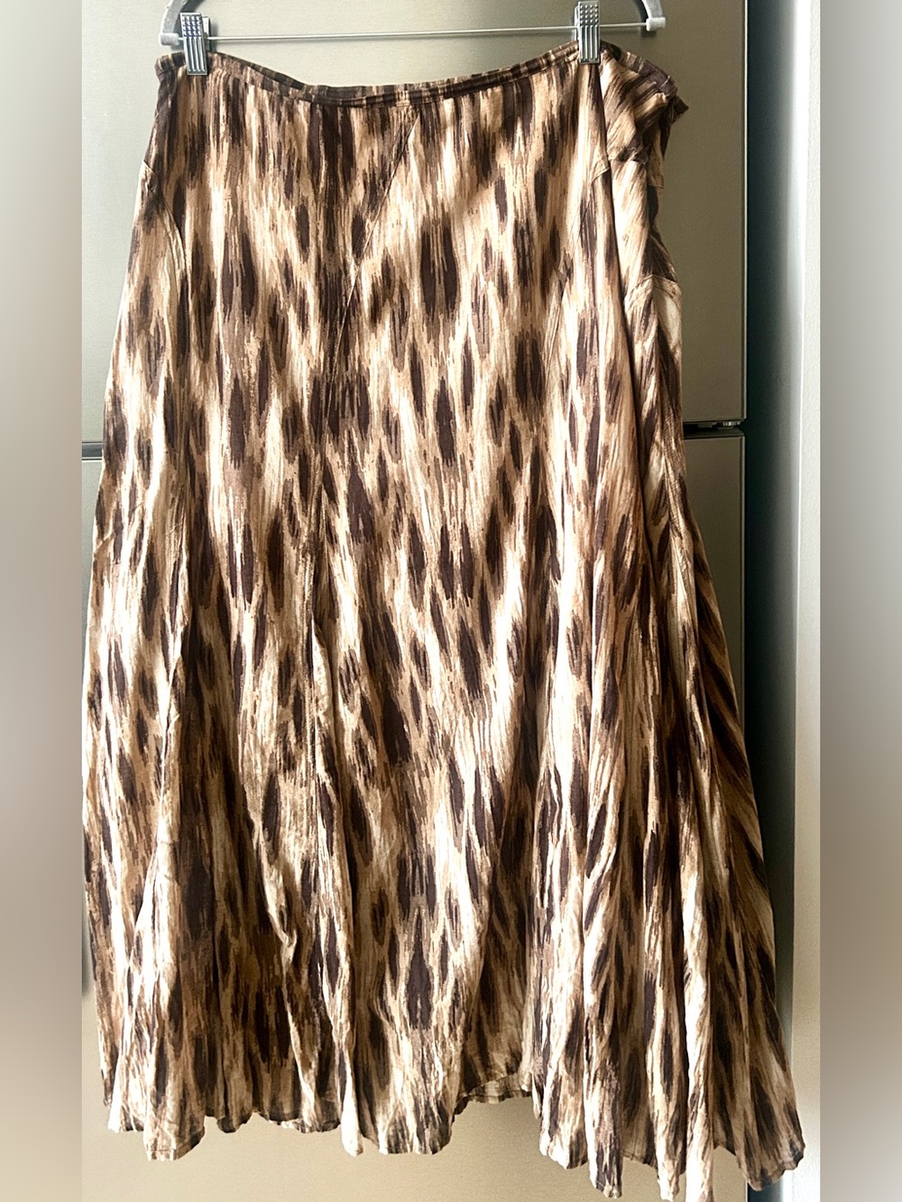 Chico’s Brown Abstract Print Midi Skirt Size 3 Large Flowy Cotton